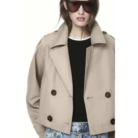 ZARA DOUBLE-BREASTED SHORT TRENCH COAT - Picture 3 of 5